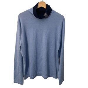 Kenneth Cole Wool Blend Striped Turtleneck Sweater Men XL Blue Gray